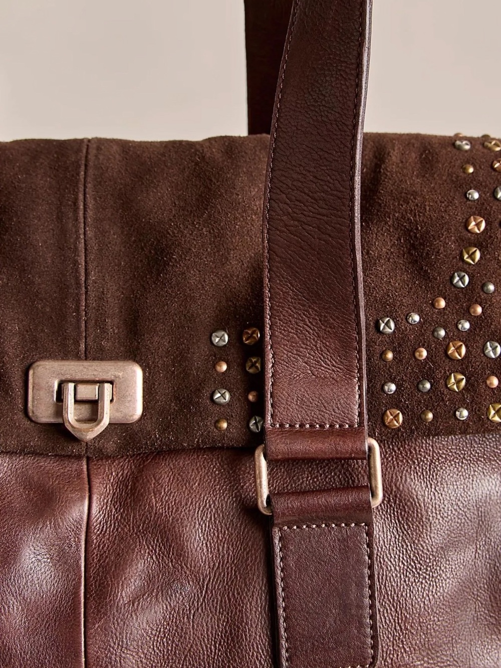 $298! Sold Out! FP We The Free Shay Stud Tote Espresso crafted of leather suede - Picture 5 of 7